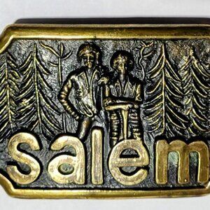 Salem Massachusetts Lumberjack Belt Buckle Outdoorsman, Vintage 1970s